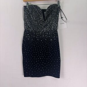 Alex Perry Strapless Sweetheart Crystal Embellished Velvet Black Mini Dress